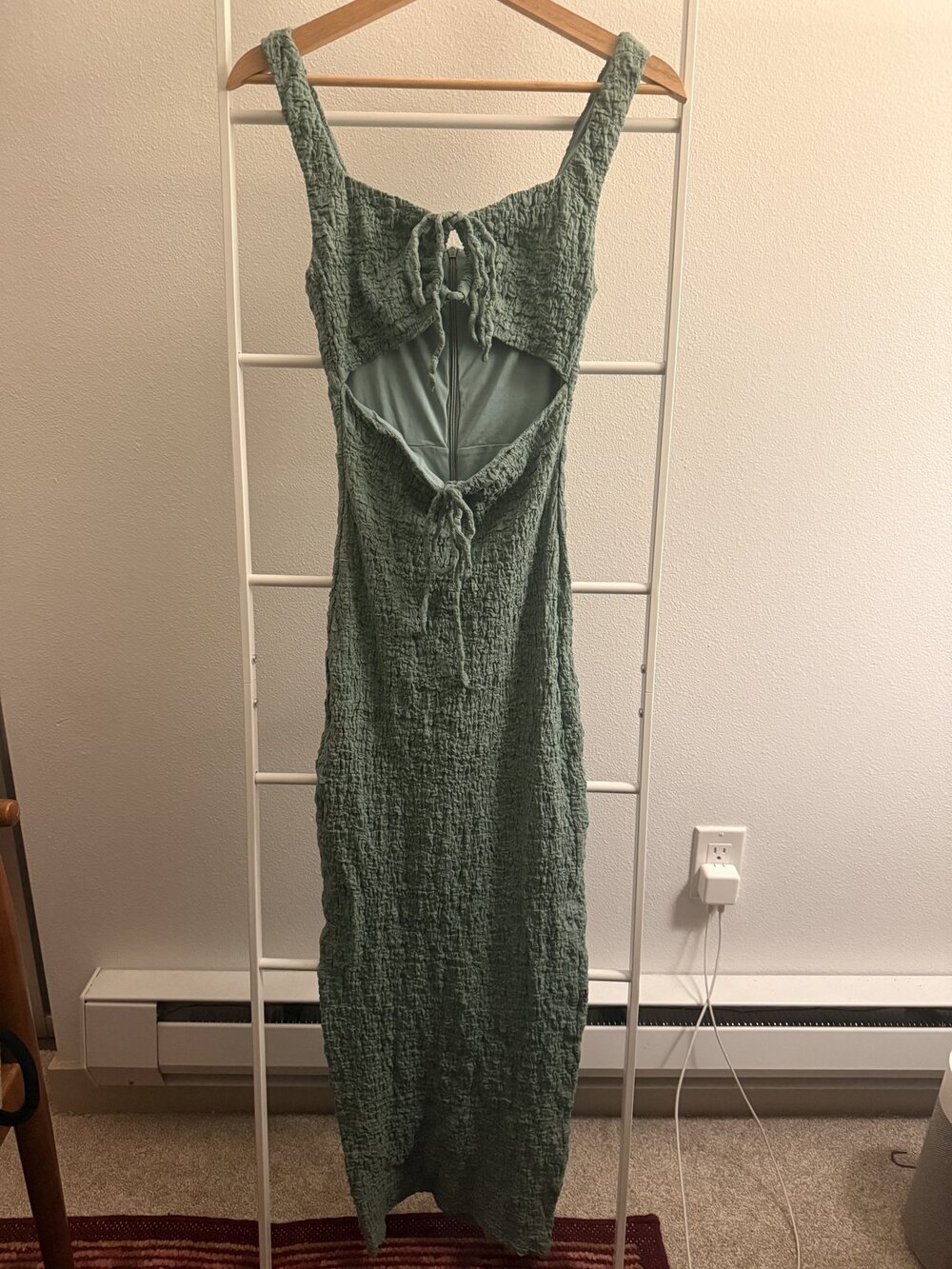 Hello Molly Sage Green Smocked Cut Out Midi Dress Sz 4